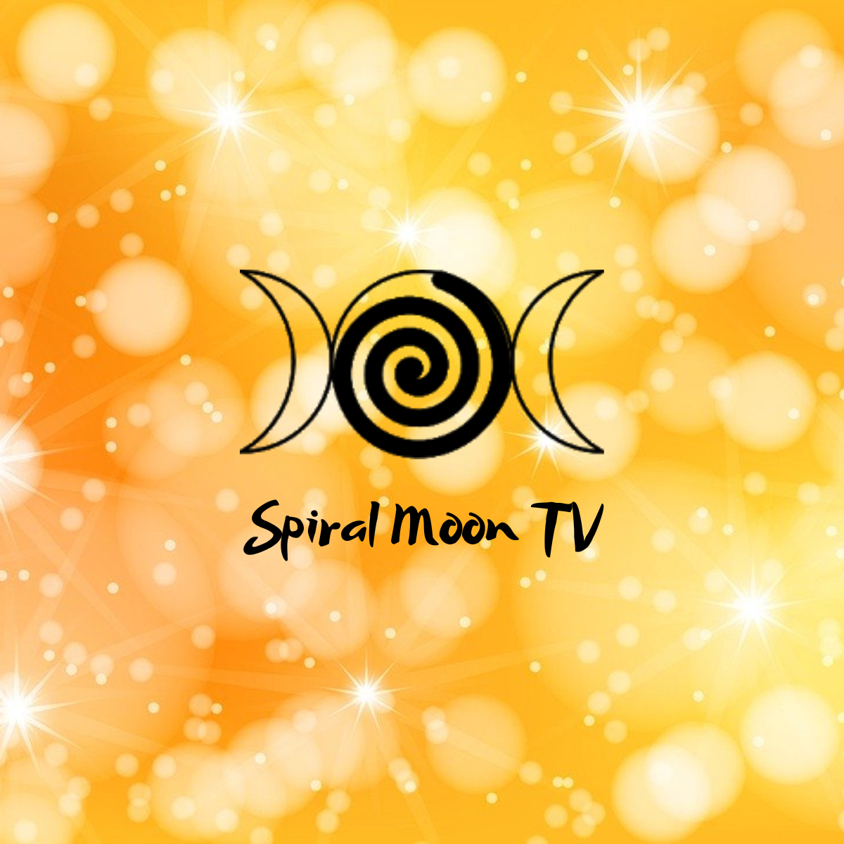 Spiral Moon TV logo on a sparkly yellow background