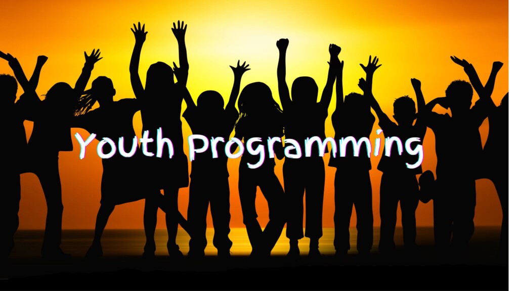 silhouette of children against a sunset, with text Youth Programming